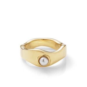 Mayamar Hammered Gold Pearl stacker Ring size‎  8